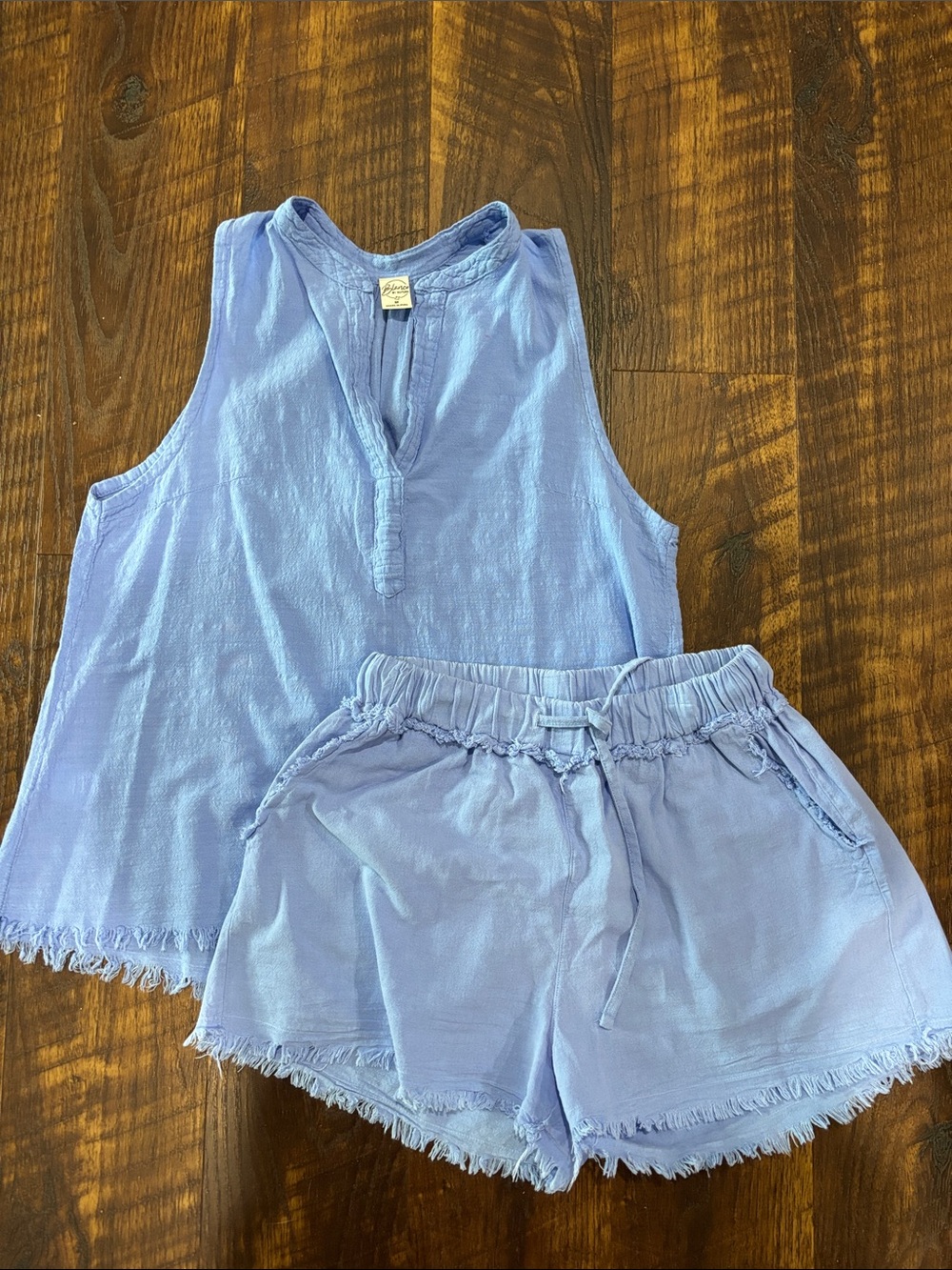 Light Blue Sleeveless Top and Drawstring Shorts Set — Women